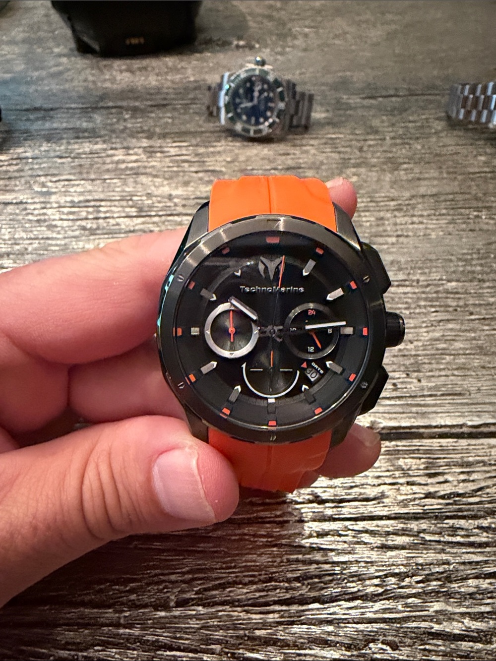 Technomarine Men’s Black Dial Watch with Orange Strap